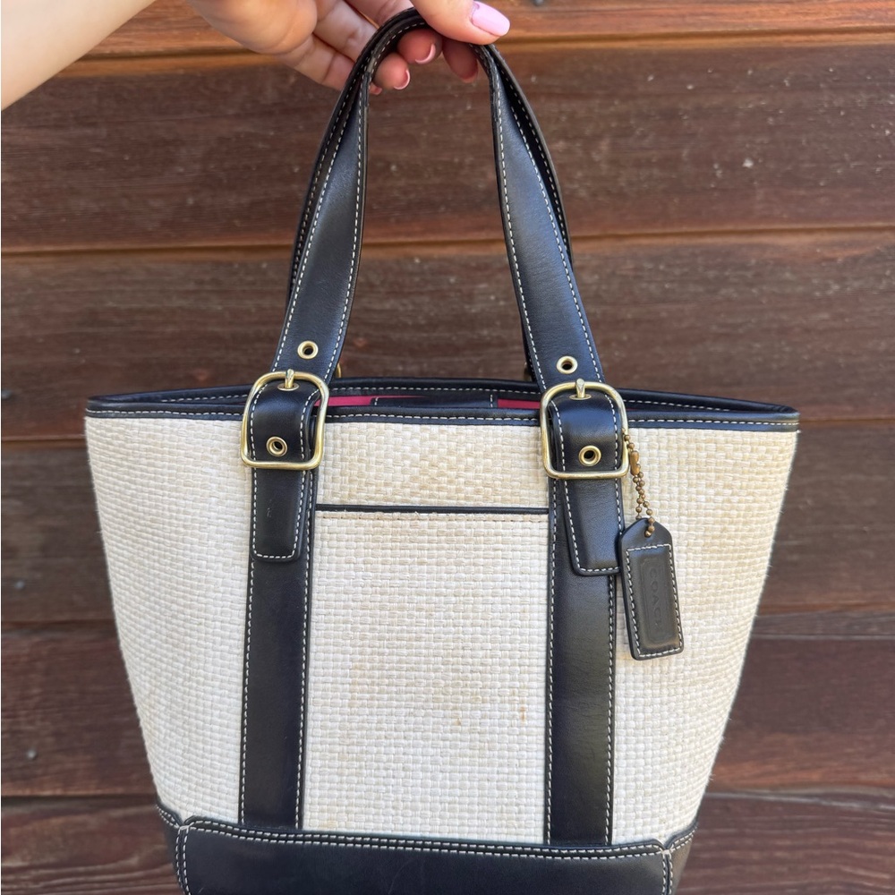 Coach straw vintage bucket tote